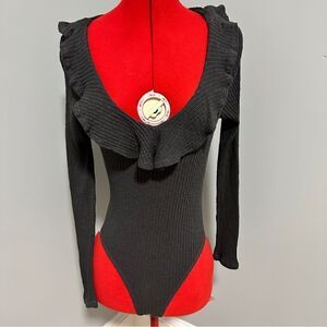 Altar'd State Black Ribbed Bodysuit